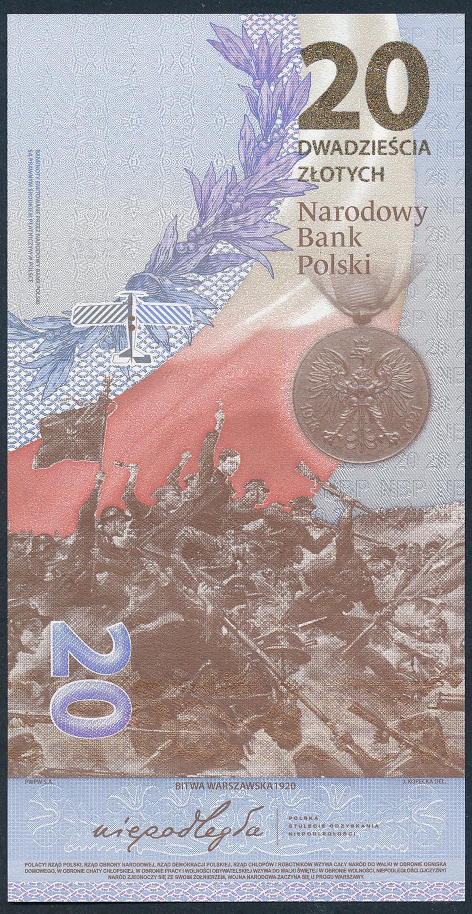 Banknot 20 złotych 2020 - Bitwa Warszawska 1920 Piłsudski st.UNC