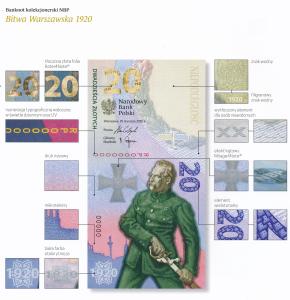 Banknot 20 złotych 2020 - Bitwa Warszawska 1920 Piłsudski st.UNC