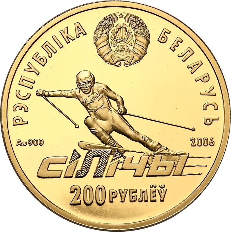 Białoruś 200 Rubli 2006 Narciarz - Siliczy - UNCJA ZŁOTA st.L