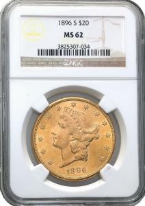 USA. 20 $ dolarów 1896 S - San Francisco NGC MS62