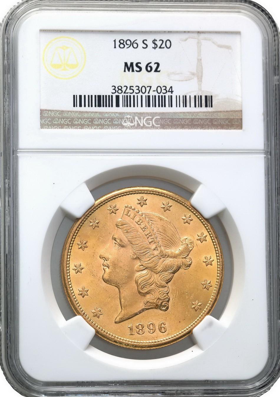USA. 20 $ dolarów 1896 S - San Francisco NGC MS62