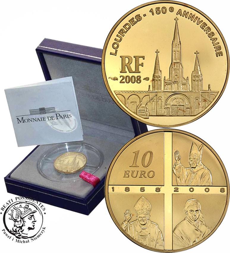 Francja 10 Euro 2008 Lourdes 1/4 uncji złota st.L