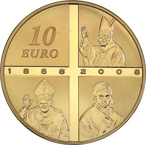 Francja 10 Euro 2008 Lourdes 1/4 uncji złota st.L