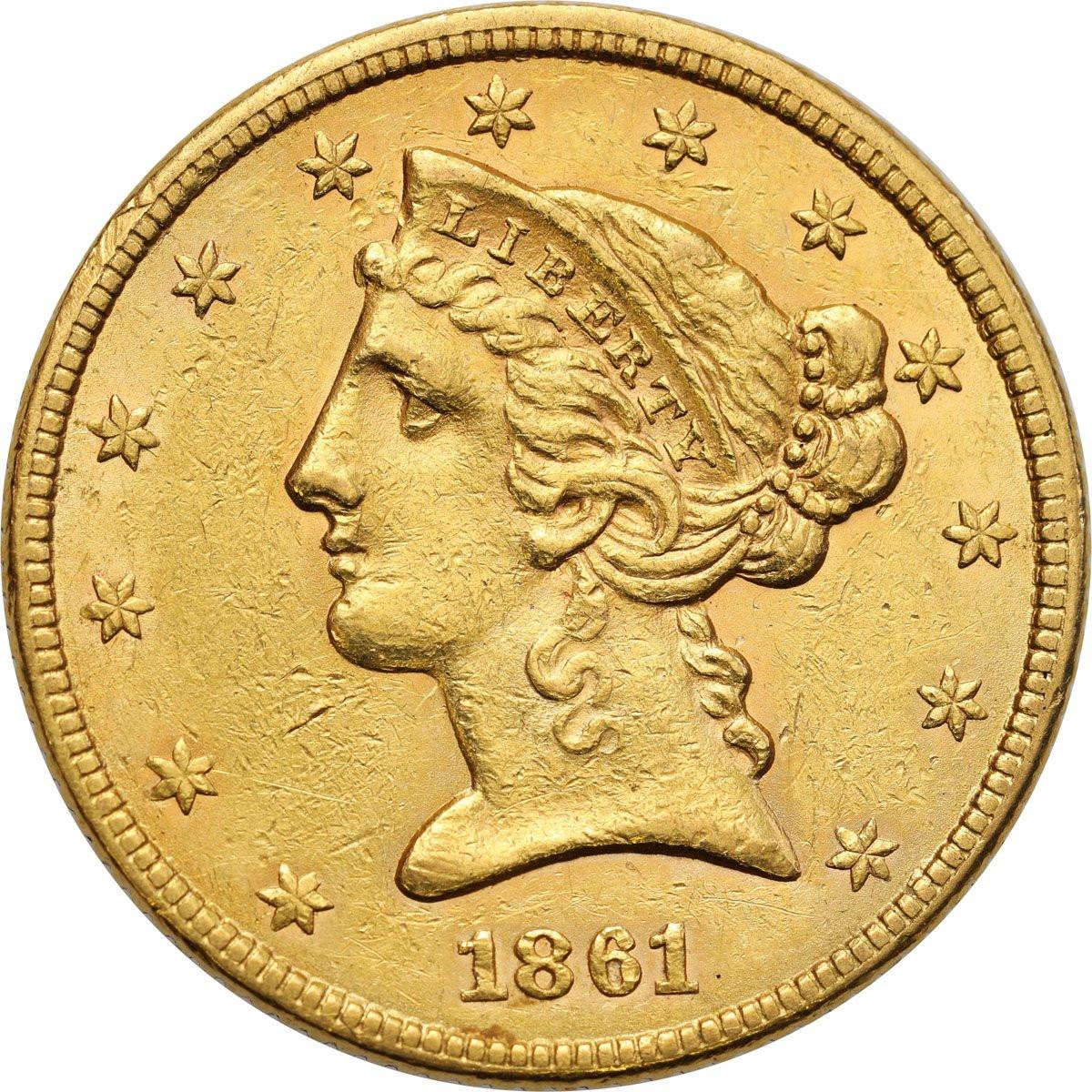 USA. Złote 5 dolarów 1861 Liberty Filadelfia