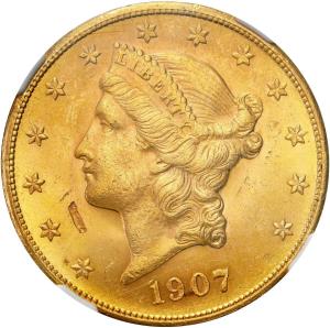 USA. 20 dolarów 1907 MINT ERROR MS63 – RZADKOŚĆ