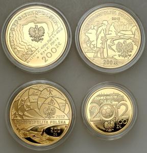 NBP zestaw 1 x 100 złotych UEFA + 3 x 200 złotych Banach, Prus, Londyn - ZŁOTO