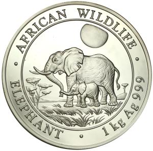 Somalia 2000 Shillings 2011 (1 kg Ag .999) słoń st.L