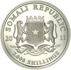 Somalia 2000 Shillings 2011 (1 kg Ag .999) słoń st.L