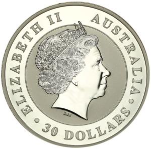 Australia 30 dolarów 2011 (1 kg Ag .999) kookaburra st.L
