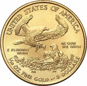 USA. Złote 5 $ dolarów 2014 Orzeł (Eagle) - 1/10 uncji złota