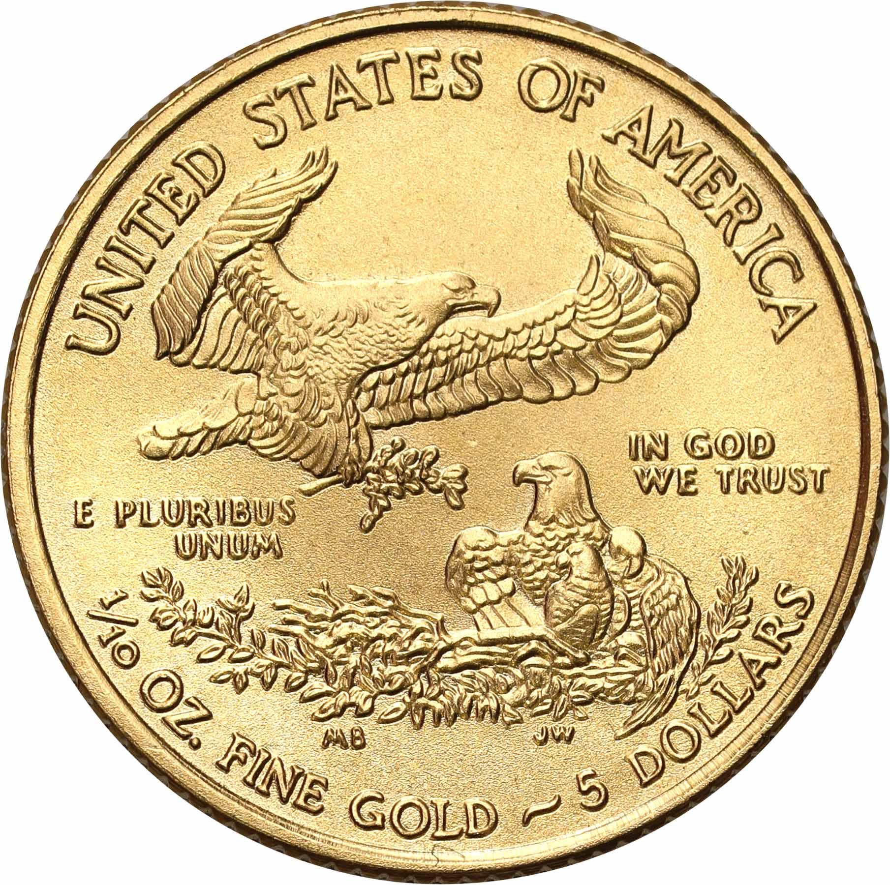 USA. Złote 5 $ dolarów 2014 Orzeł (Eagle) - 1/10 uncji złota