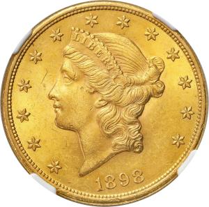 USA. 20 $ dolarów 1898 Filadelfia Liberty NGC MS62