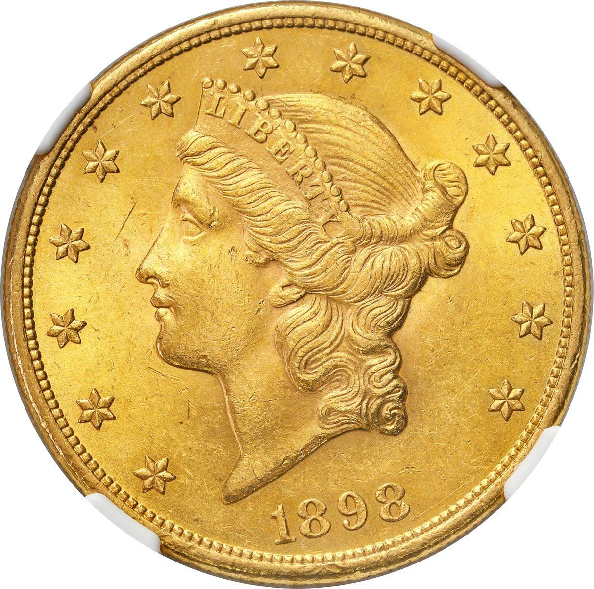 USA. 20 $ dolarów 1898 Filadelfia Liberty NGC MS62