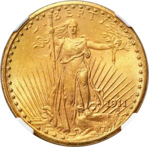 USA 20 $ dolarów 1911 D Denver, St. Gaudens NGC MS64+