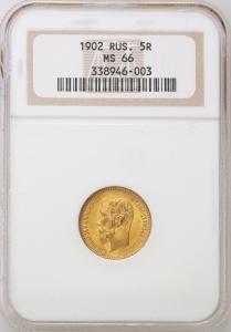 Rosja. Mikołaj II. 5 rubli 1902 (АР), Petersburg NGC MS66