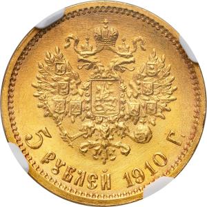 Rosja. Mikołaj II. 5 Rubli 1910 ЄБ, Petersburg NGC MS64