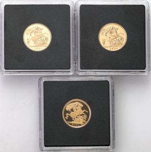Wielka Brytania zestaw 1/2 suwerena 1980, 1988, 2001 stempel lustrzany