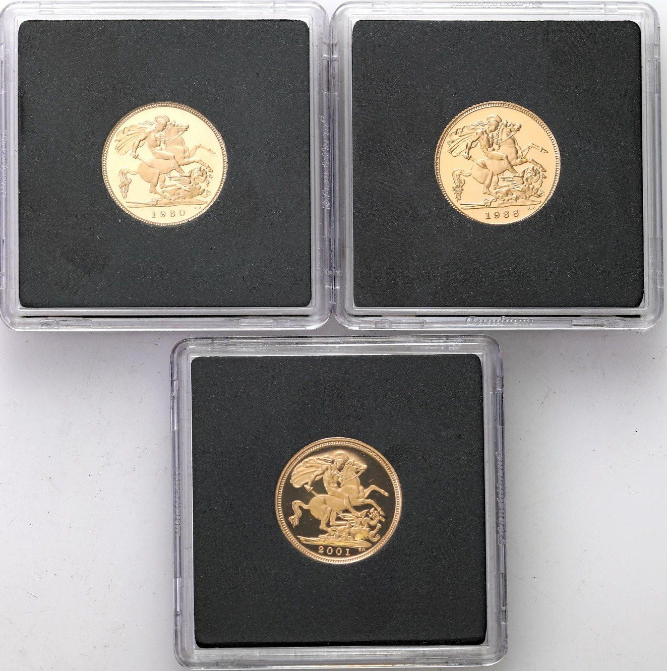 Wielka Brytania zestaw 1/2 suwerena 1980, 1988, 2001 stempel lustrzany