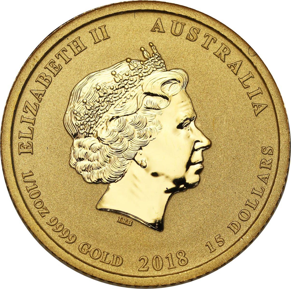 Australia. 15 dolarów 2018 rok PSA - 1/10 uncji złota