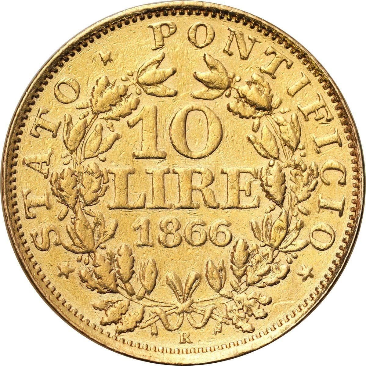 Watykan 10 lirów 1866 / XXI Pius IX RZADKA