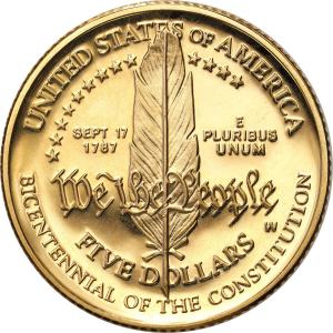 USA. 5 dolarów 1987 Konstytucja - ZŁOTO