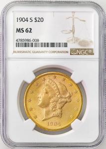 USA. 20 dolarów Liberty 1904 Filadelfia NGC MS62