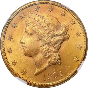USA. 20 dolarów Liberty 1904 Filadelfia NGC MS62