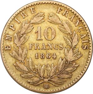 Francja Napoleon III 10 Franków 1864 BB Strasbourg