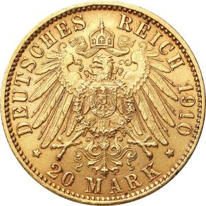Niemcy, Prusy. Wilhelm II. 20 Marek 1910 J, Hamburg - RZADSZE