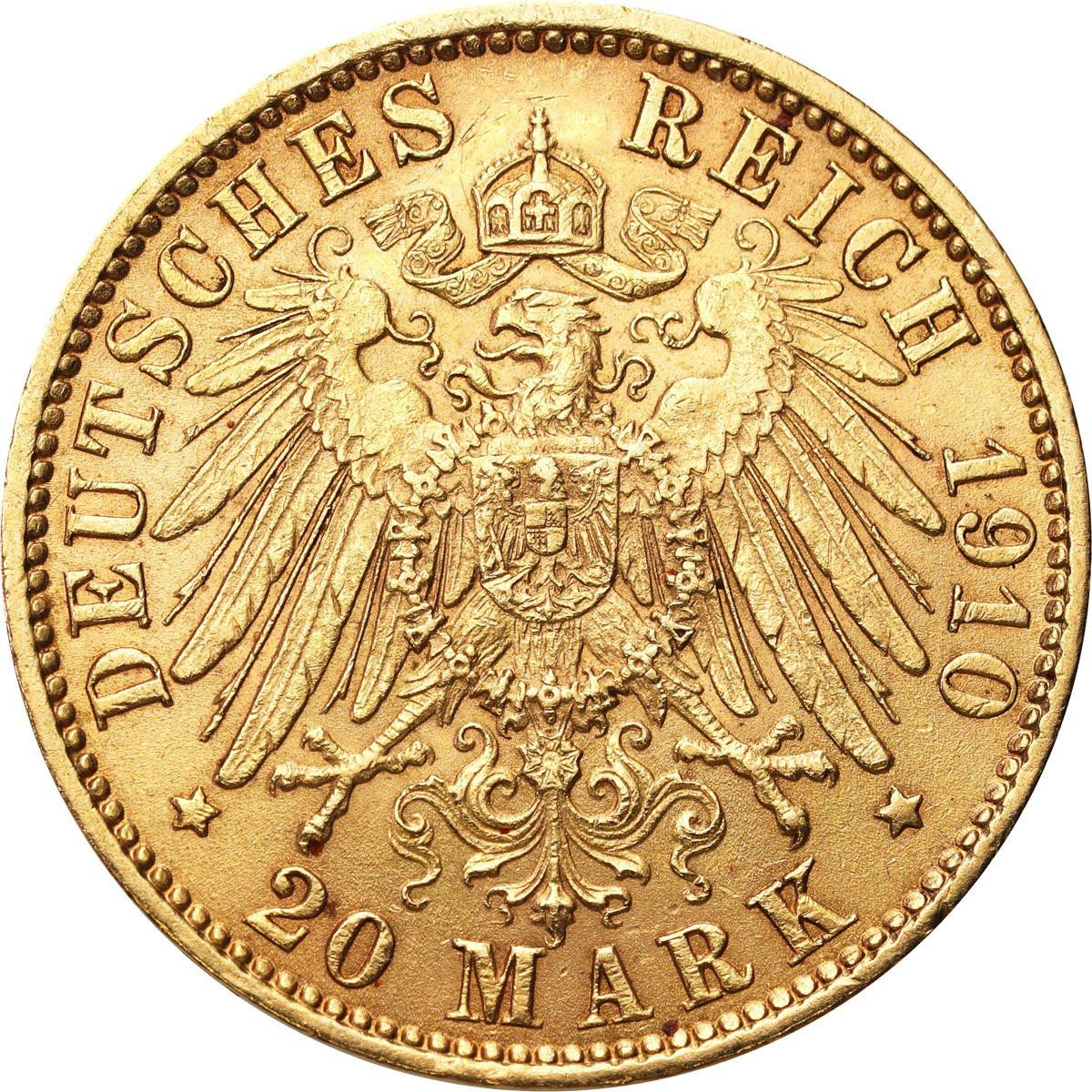 Niemcy, Prusy. Wilhelm II. 20 Marek 1910 J, Hamburg - RZADSZE