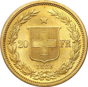 Szwajcaria. 20 franków 1883 - PIĘKNE