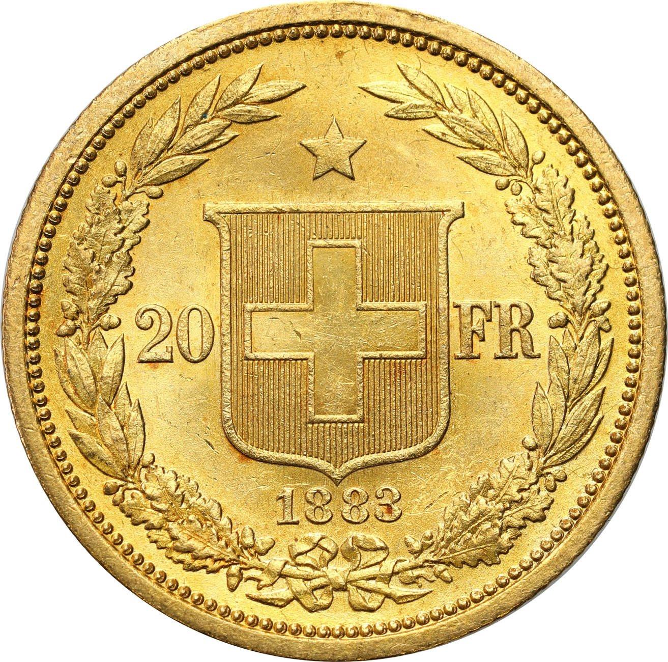 Szwajcaria. 20 franków 1883 - PIĘKNE