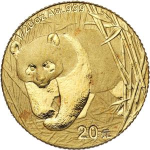 Chiny 20 Yuan 2008 Panda 1/20 uncji złota