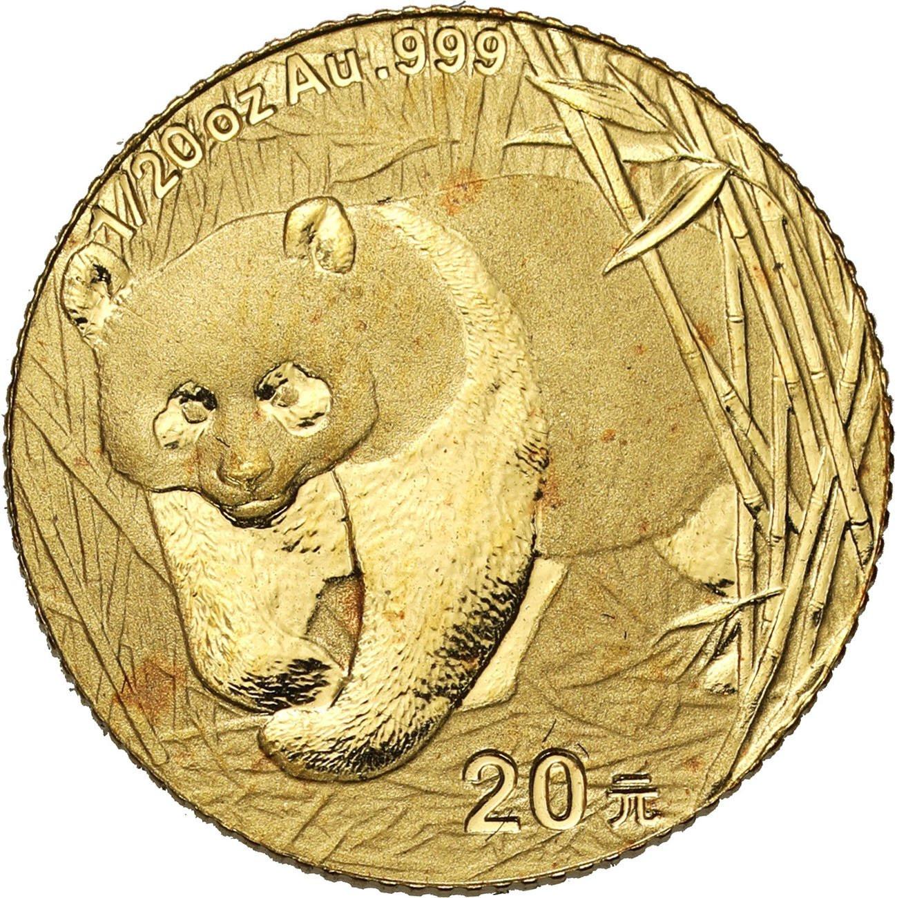 Chiny 20 Yuan 2008 Panda 1/20 uncji złota