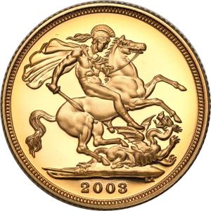 Wielka Brytania Elżbieta II 1 suweren 2003 stempel lustrzany