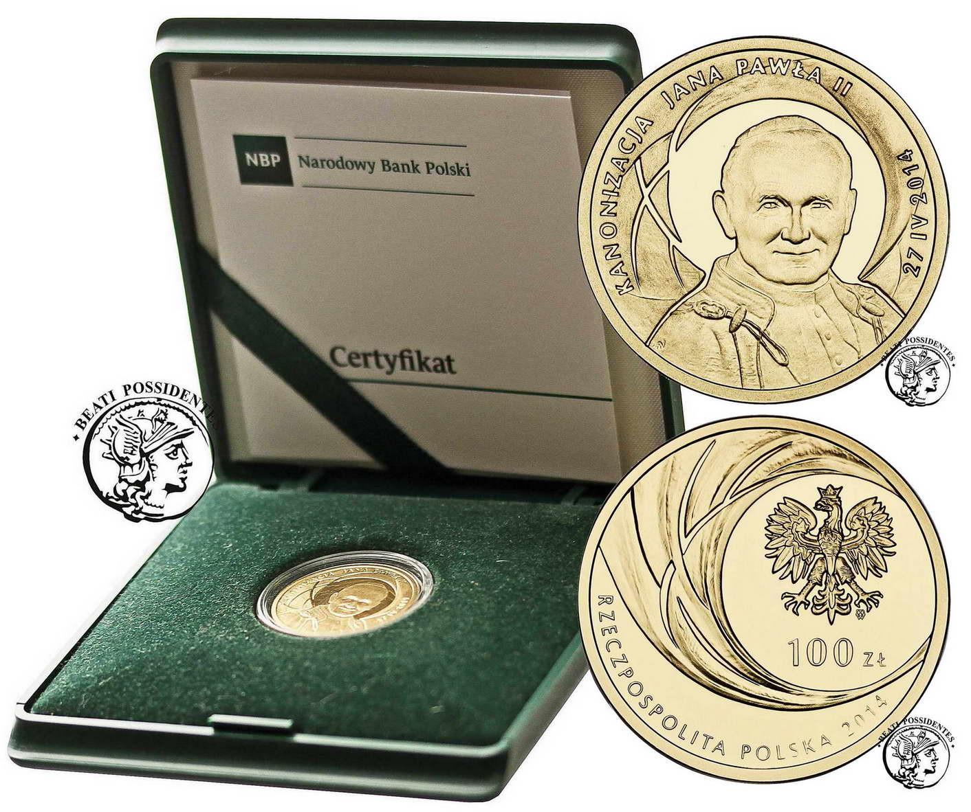 III RP 100 złotych 2014 Kanonizacja Jana Pawła II st. L