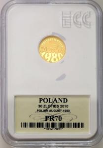 30 złotych 2010 Polski Sierpień 1980 Solidarność Grading PR70