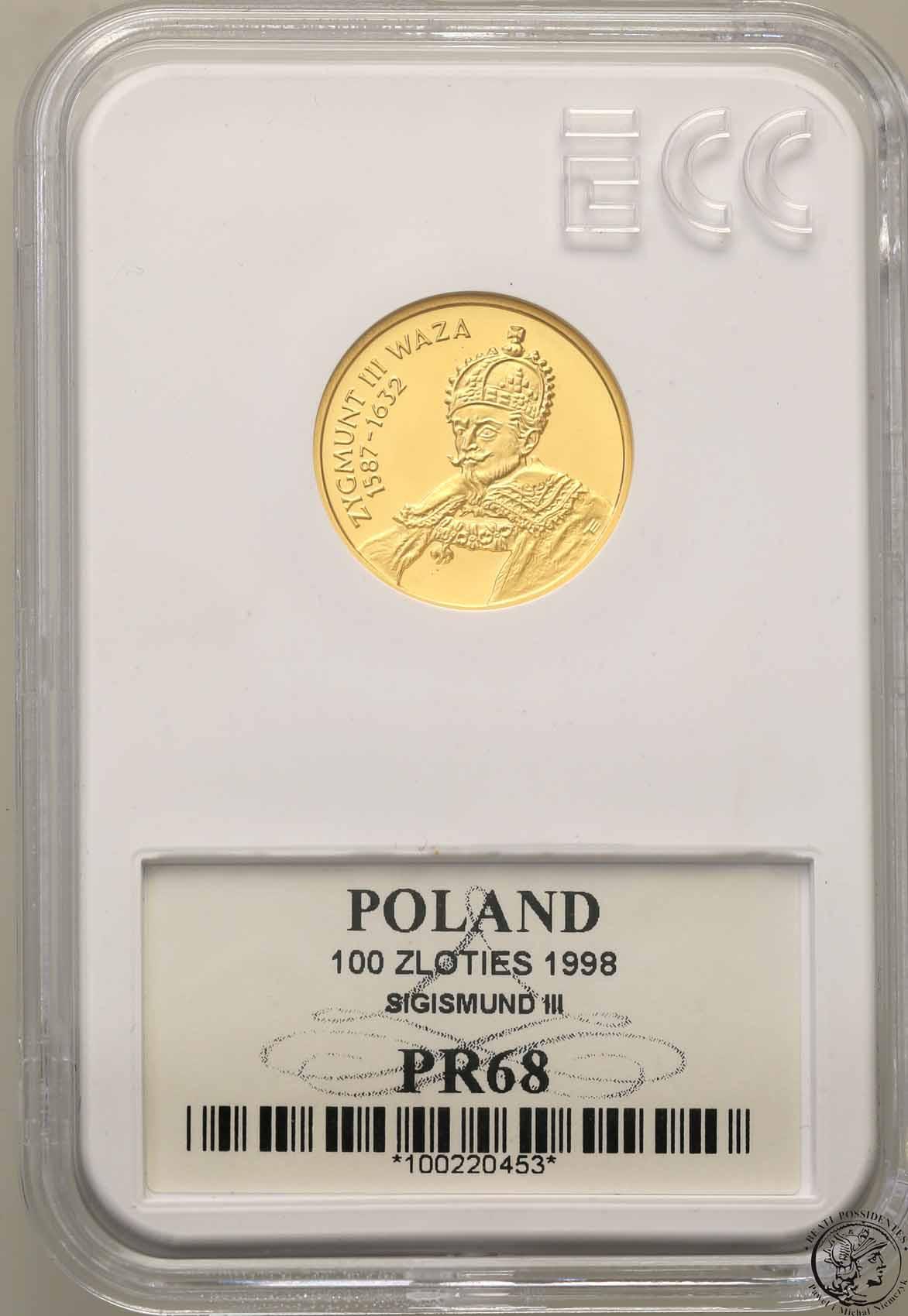 III RP 100 złotych 1998  Zygmunt III Waza PR68