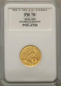 Polska III RP 100 złotych 1999 Zygmunt II August PR70
