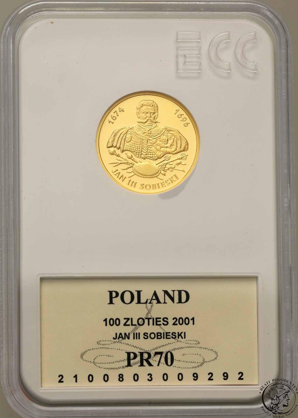 Polska III RP 100 złotych 2001 Jan III Sobieski GCN PR70