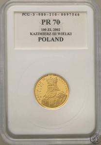 Polska III RP 100 złotych 2002 Kazimierz III Wielki PR70