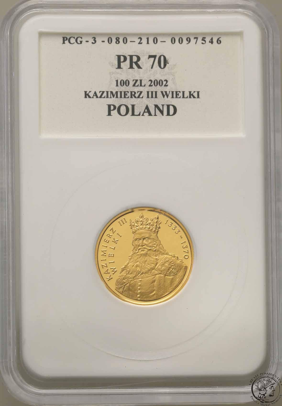Polska III RP 100 złotych 2002 Kazimierz III Wielki PR70