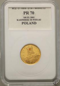 Polska III RP 100 złotych 2002 Kazimierz III Wielki PR70
