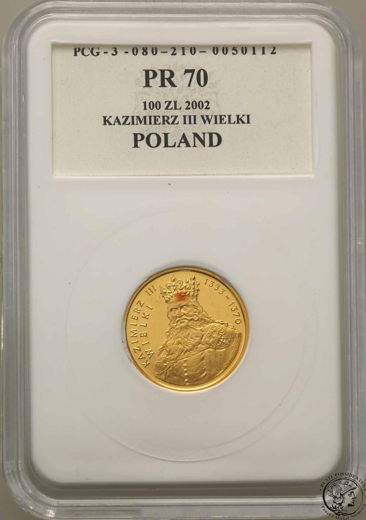 Polska III RP 100 złotych 2002 Kazimierz III Wielki PR70