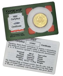 III RP. 100 złotych 2007 Orzeł Bielik - 1/4 uncji złota