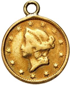 USA. Złoty 1 dolar Liberty 1853 z zawieszką