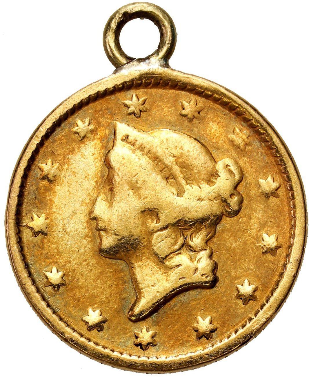 USA. Złoty 1 dolar Liberty 1853 z zawieszką