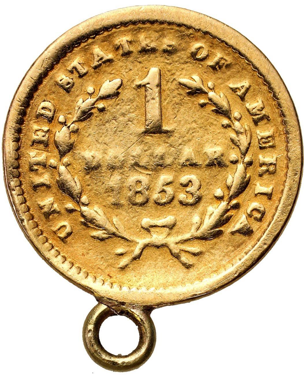 USA. Złoty 1 dolar Liberty 1853 z zawieszką