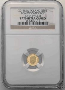 25 złotych 2011 Beatyfikacja Jana Pawła II NGC PF70 ULTRA CAMEO (MAX)