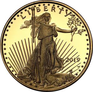 USA. Złote 5 $ dolarów 2019 Orzeł (Eagle) - LUSTRZANY – 1/10 uncji złota